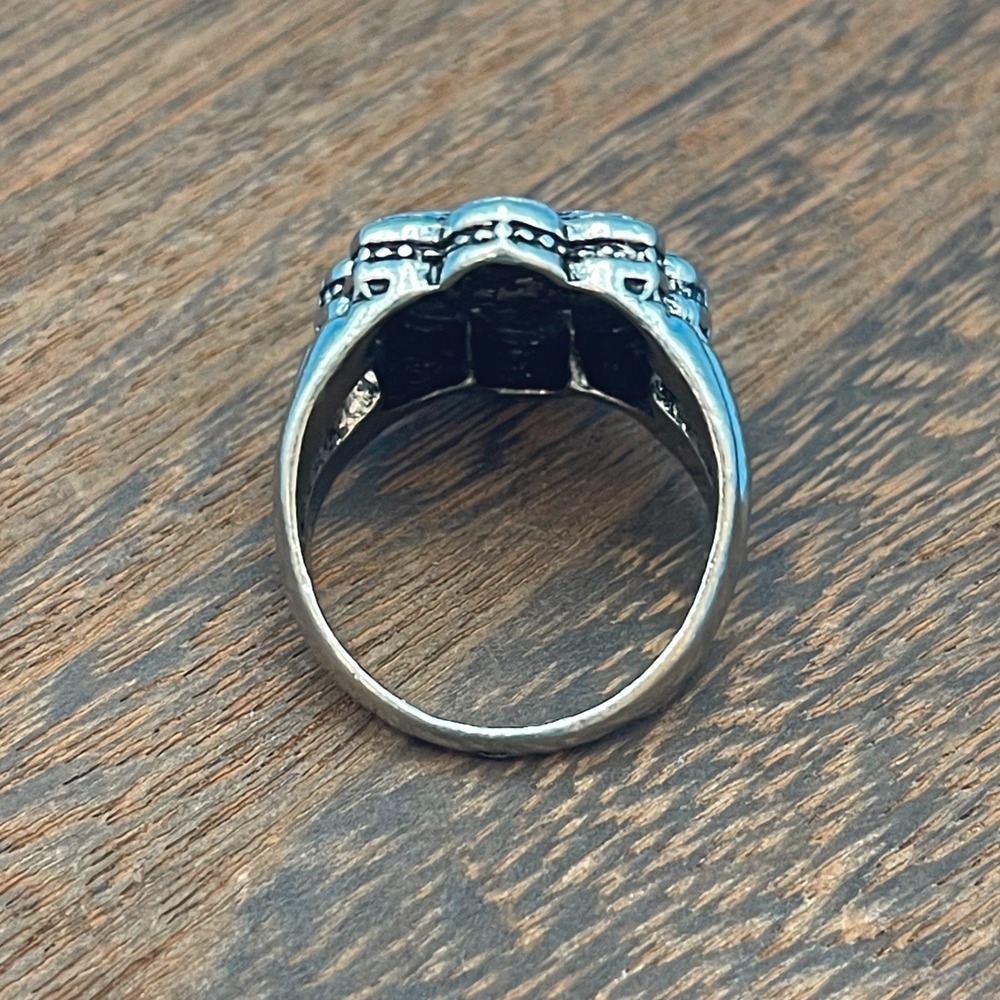 Silver‎ Tone Boho Southwestern Floral Mandala Turquoise Center Statement Ring 8 - Picture 3 of 4